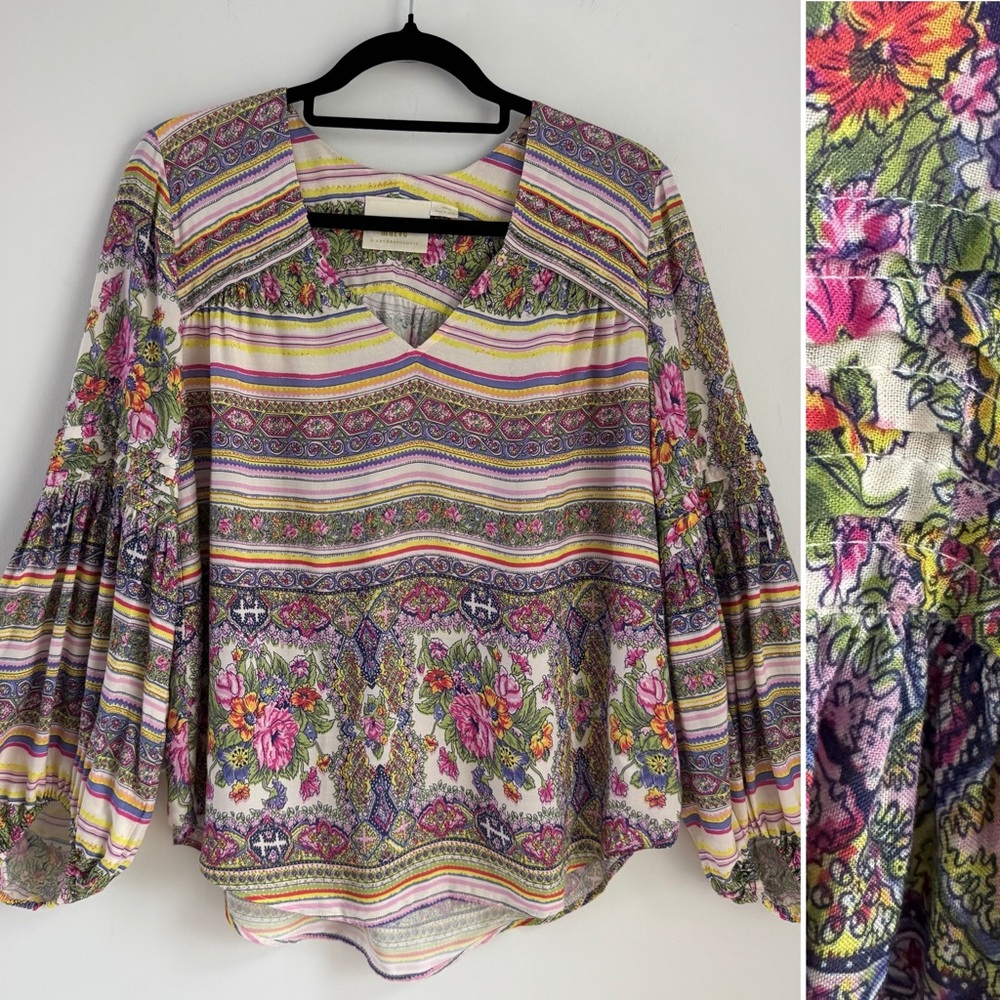 Anthropologie Maeve Ceresco Peasantโ top floral long sleeve viscose Womens XS